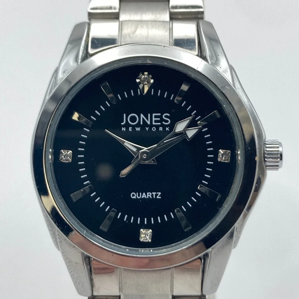 Jones New York Women's Watch 30mm Silver Tone Black Dial WR 30M New Battery 7.5